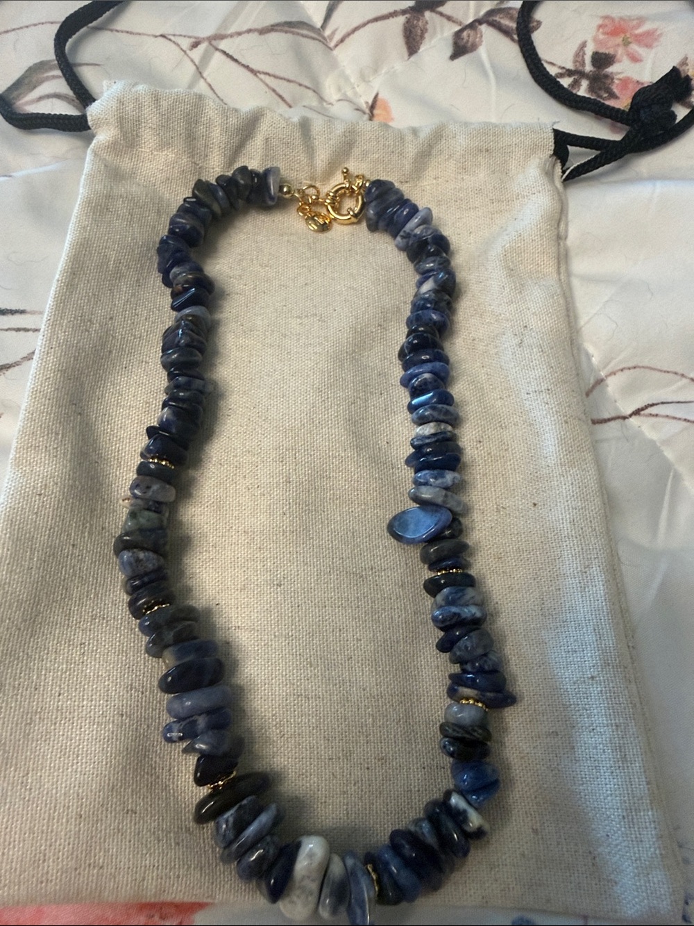 Blue natural sapphire Chip Necklace with 24K Gold Plated Accents - Unbranded